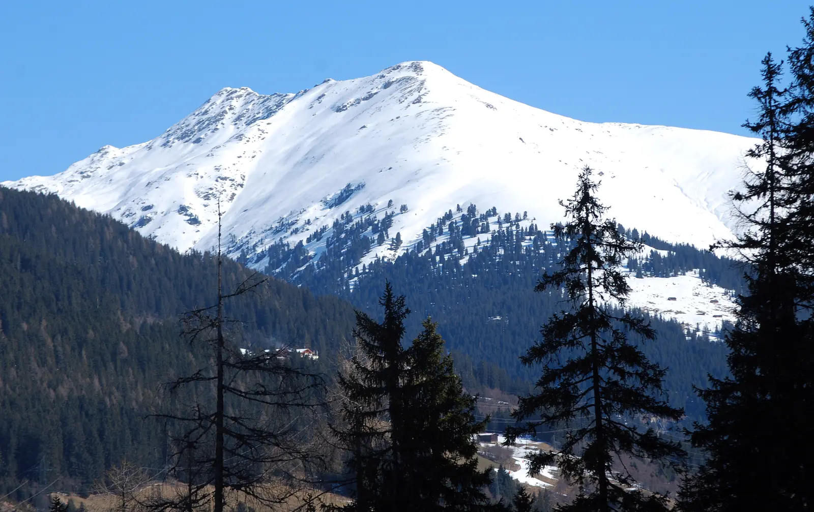 The snow-covered ridge of Ronachgeier and Baumgartgeier above Wald im Pinzgau
